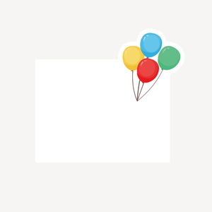 Vit etikett med färgade ballonger