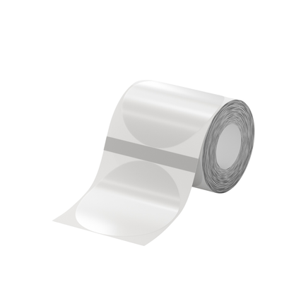 Rulle med runda transparenta etiketter